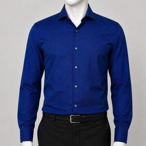 Michael Kors Slim‎ Fit Dress Shirt 17.5 36/37 Blue Luxury Minimalist Office Core
